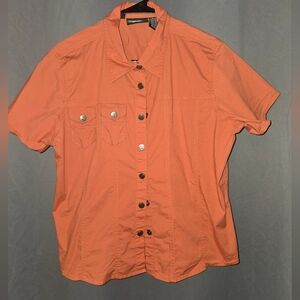 Harley-Davidson Women's Orange Button-Up Shirt Size XL | Western Style Pockets